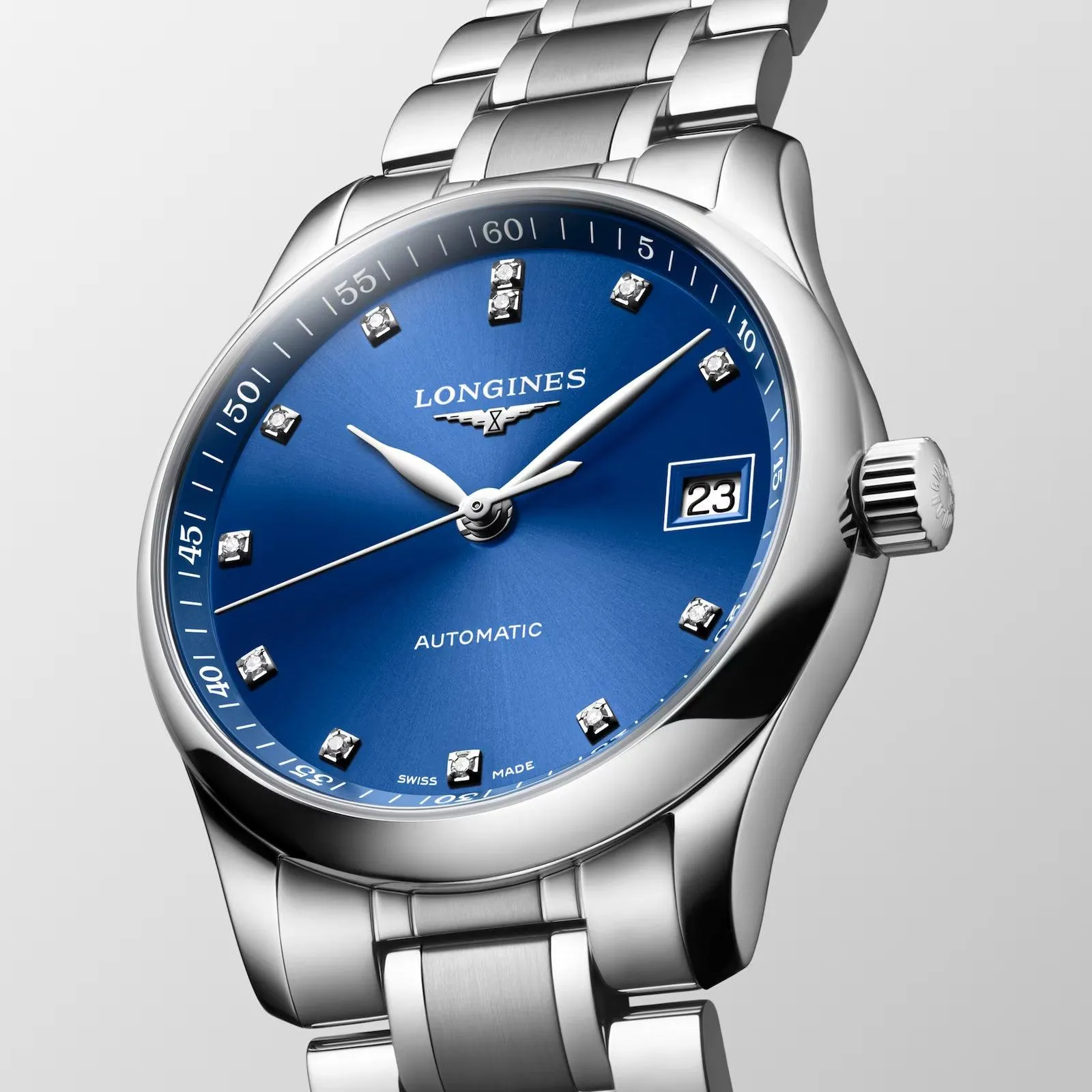 LONGINES CLAUS MASTER COLLECTION 34MM Blue Diamonds Automatic Steel L2.357.4.98.6