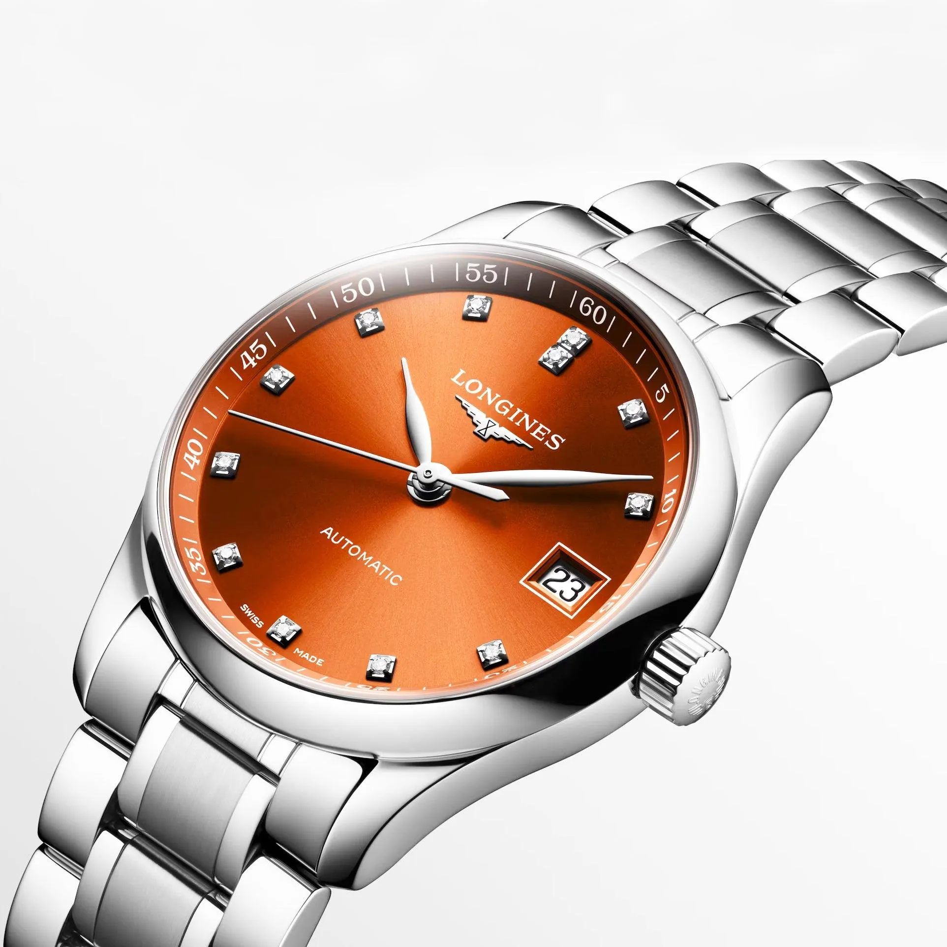 LONGINES CLAUS MASTER COLLECTION 34mm Orange Diamonds Automatic Steel L2.357.4.08.6