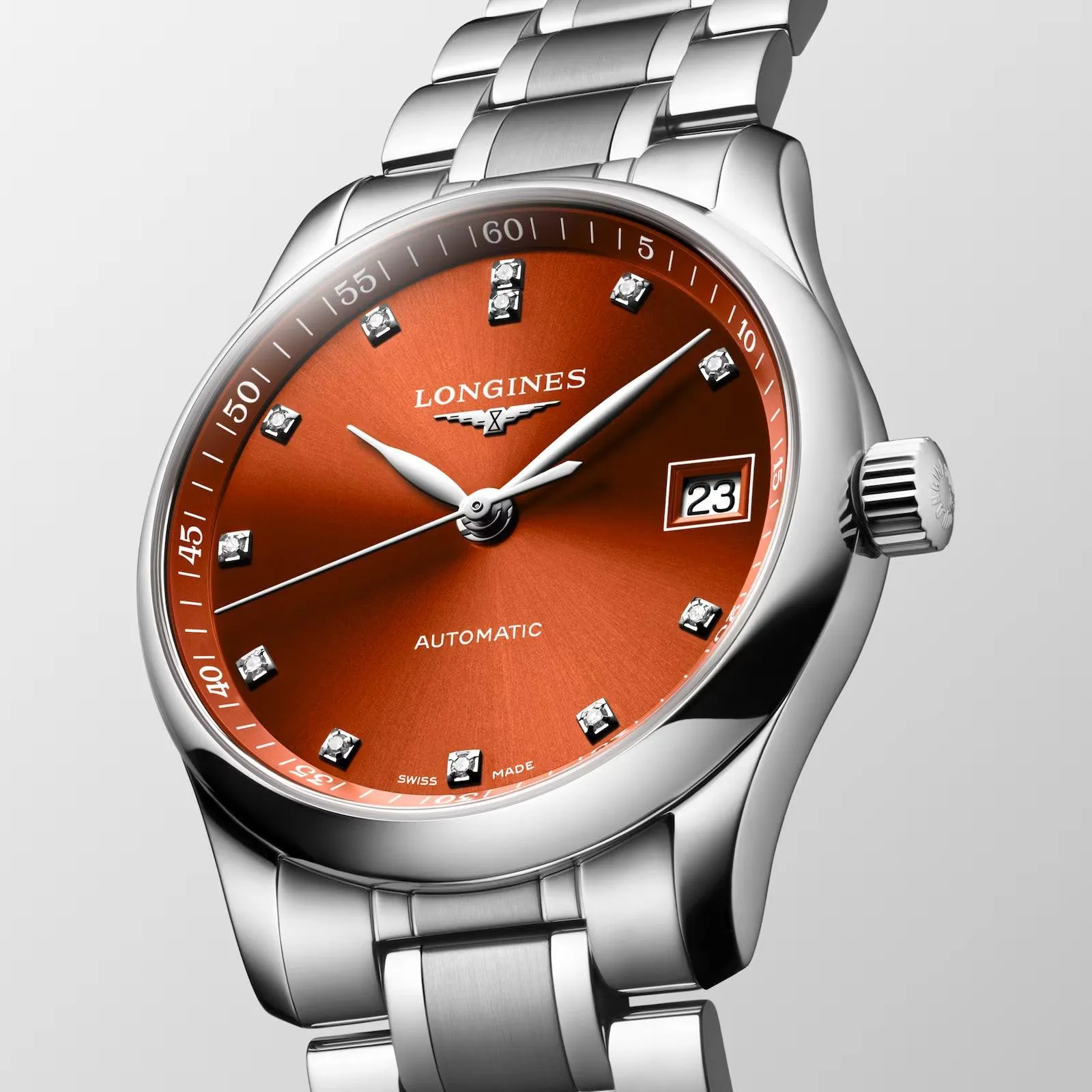 LONGINES CLAUS MASTER COLLECTION 34mm Orange Diamonds Automatic Steel L2.357.4.08.6