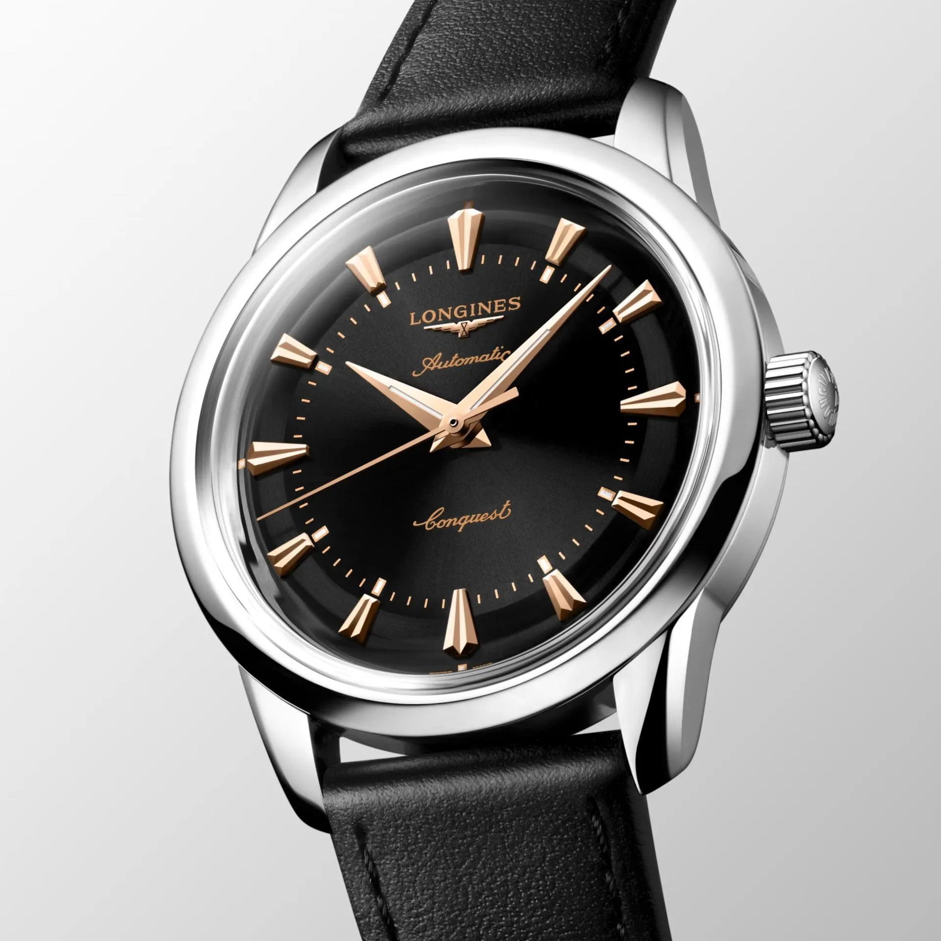 LONGINES CONQUEST HERITAGE 38MM BLACK AUTOMATIC STEEL L1.649.4.52.2
