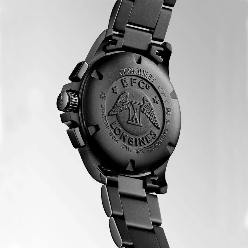 LONGINES CONQUEST VHP WATCH 42mm Carbon Black Duture Chronograph Steel Finish Pvd Black Quartz L3.717.2.66.6