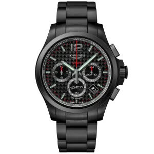 LONGINES CONQUEST VHP WATCH 42mm Carbon Black Duture Chronograph Steel Finish Pvd Black Quartz L3.717.2.66.6