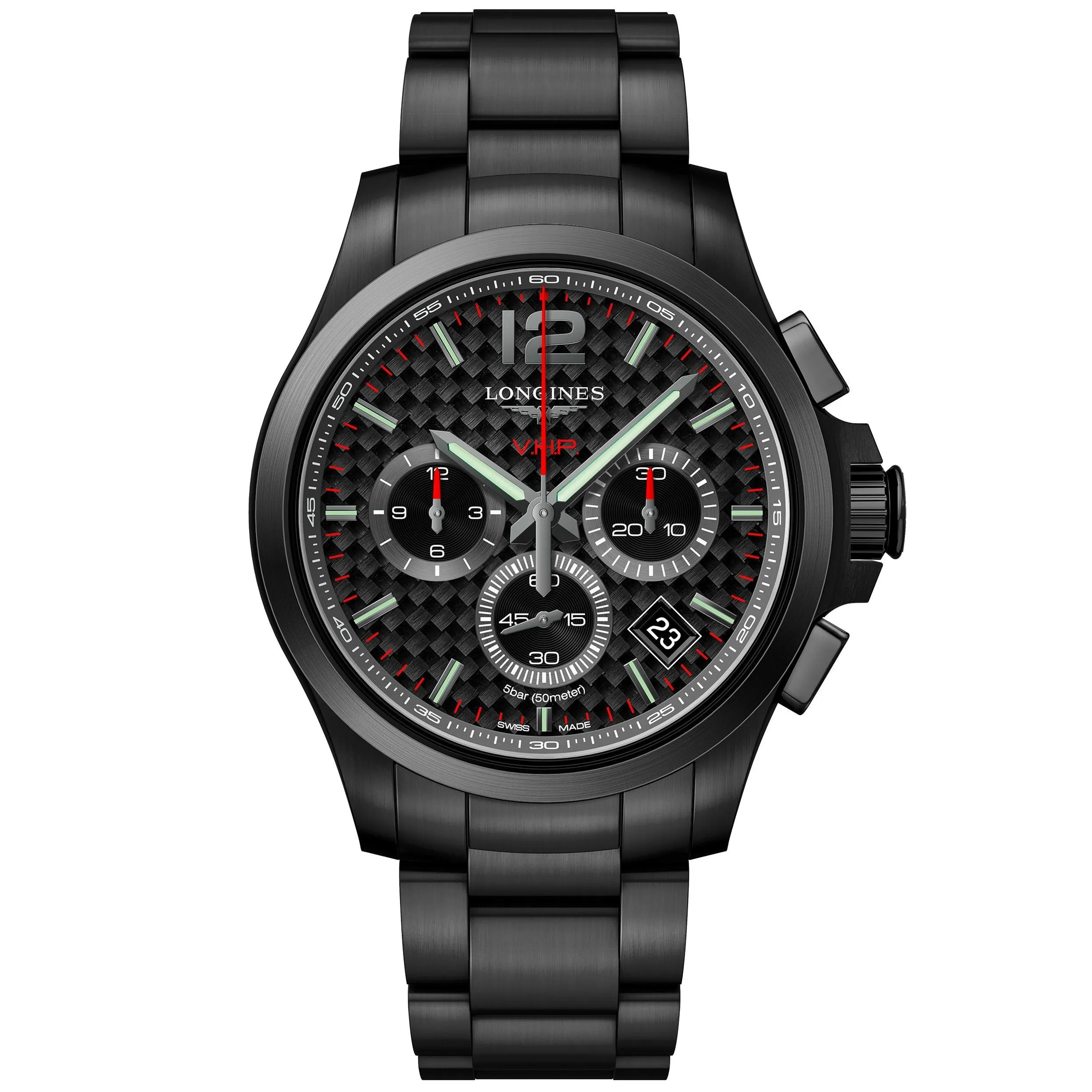 LONGINES CONQUEST VHP WATCH 42mm Carbon Black Duture Chronograph Steel Finish Pvd Black Quartz L3.717.2.66.6