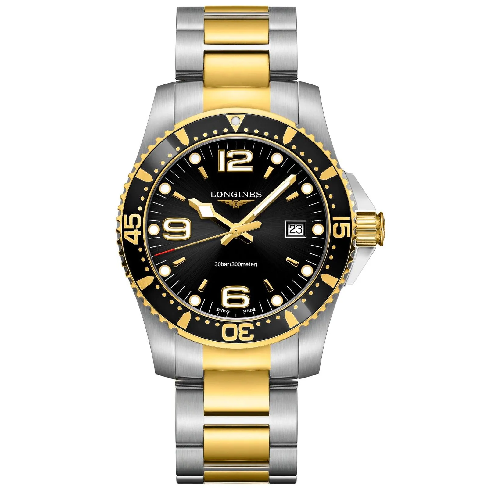 LONGINES HYDROCONQUEST 41MM BLACK HYDROCONQUE STEEL FINIST PVD Gold Gold Quartz L3.740.3.56.7