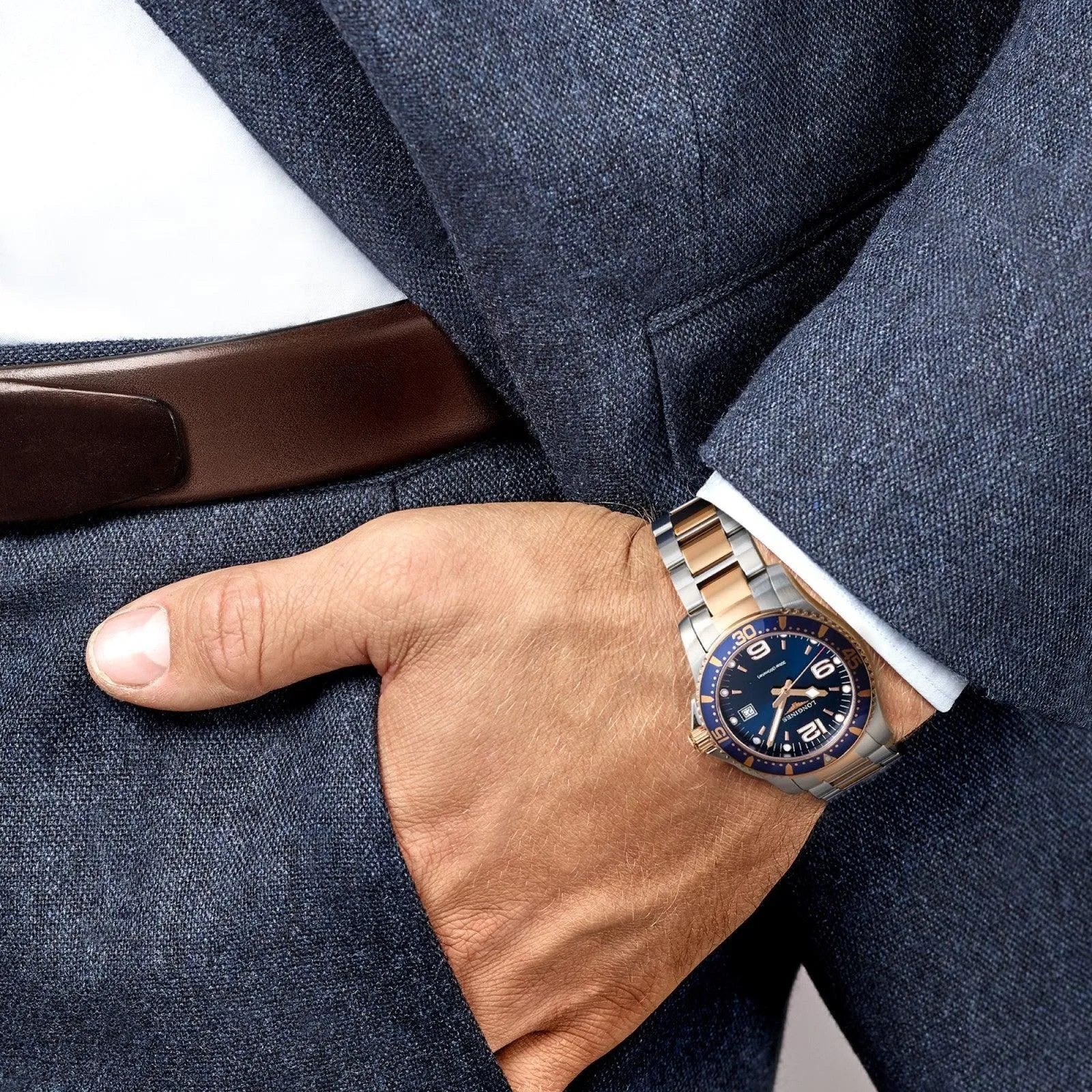 LONGINES HYDROCONQUEST 41mm Watch Blue Quartz Steel Finish Pvd Gold Rosa L3.740.3.98.7
