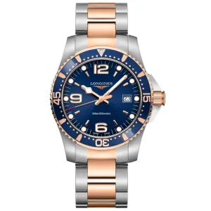 LONGINES HYDROCONQUEST 41mm Watch Blue Quartz Steel Finish Pvd Gold Rosa L3.740.3.98.7