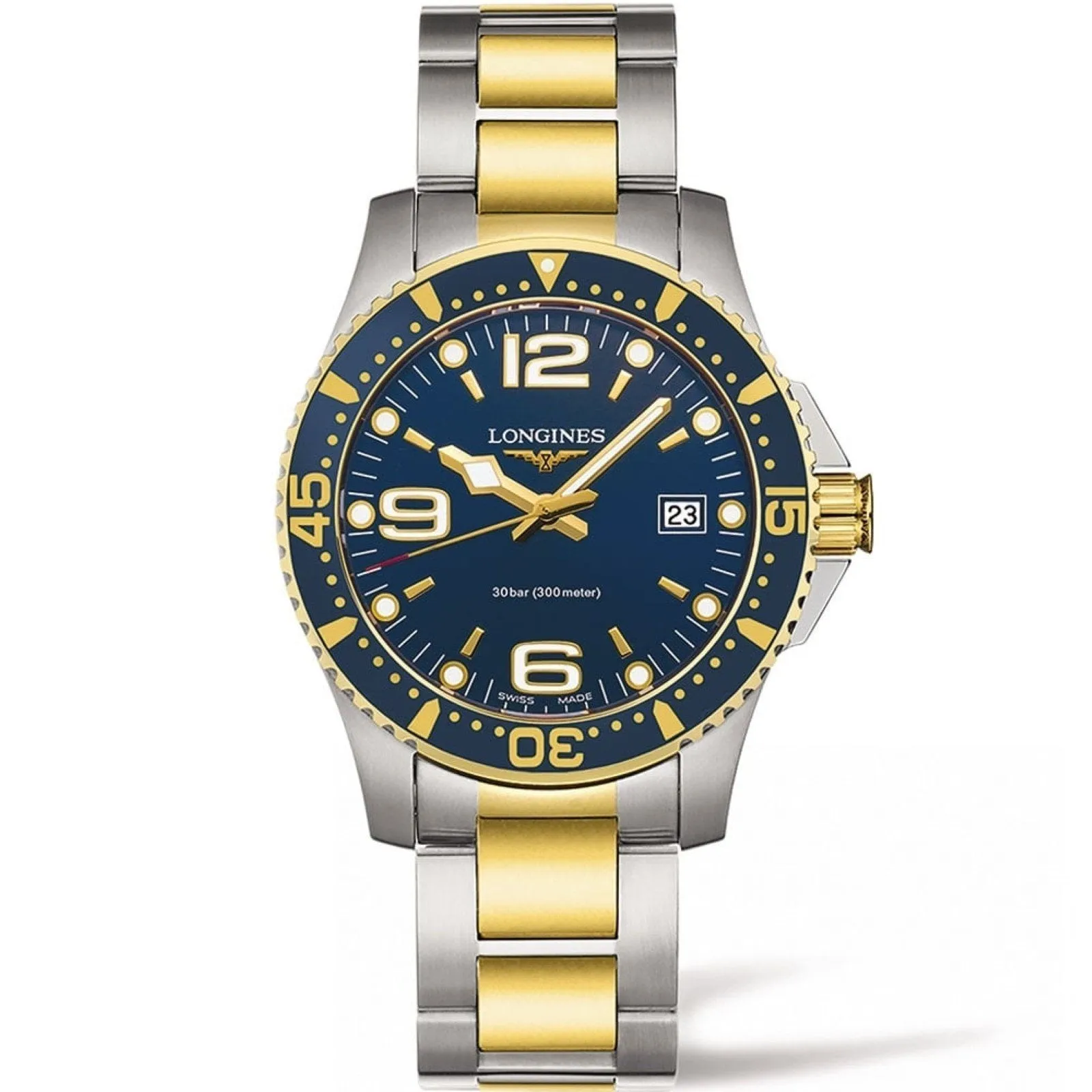 LONGINES HYDROCONQUEST 41mm Watch Blue Steel Finish Pvd Gold Yellow Quartz L3.740.3.96.7