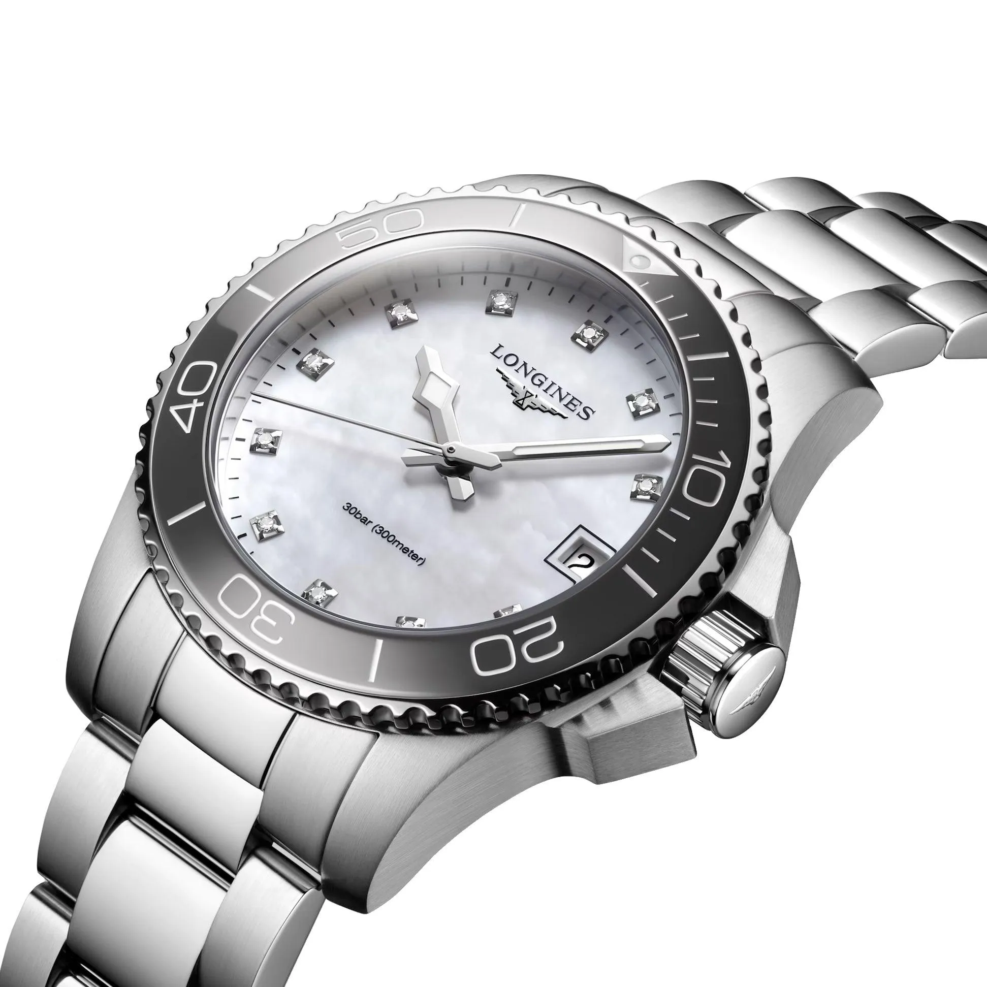 LONGINES HYDROCONQUEST WATCH 32mm Madreperper Diamonds Steel Quartz