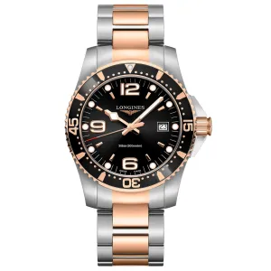 LONGINES HYDROCONQUEST WATCH 41mm Black Quartz Steel Finish Pvd Gold Rosa L3.740.3.58.7
