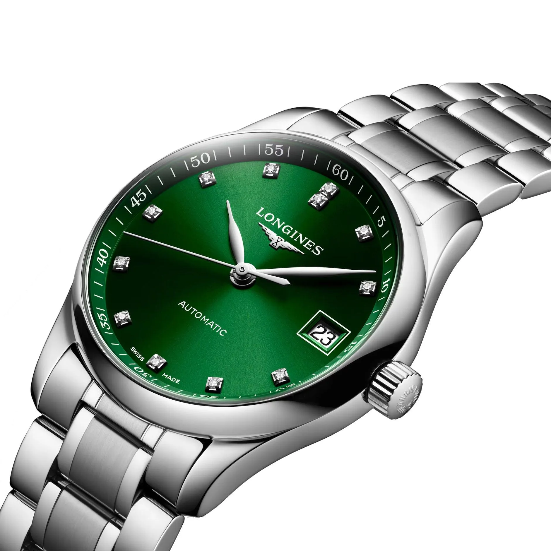 LONGINES MASTER COLLECTION WATCH 34MM Green Diamonds Automatic Steel L2.357.4.99.6
