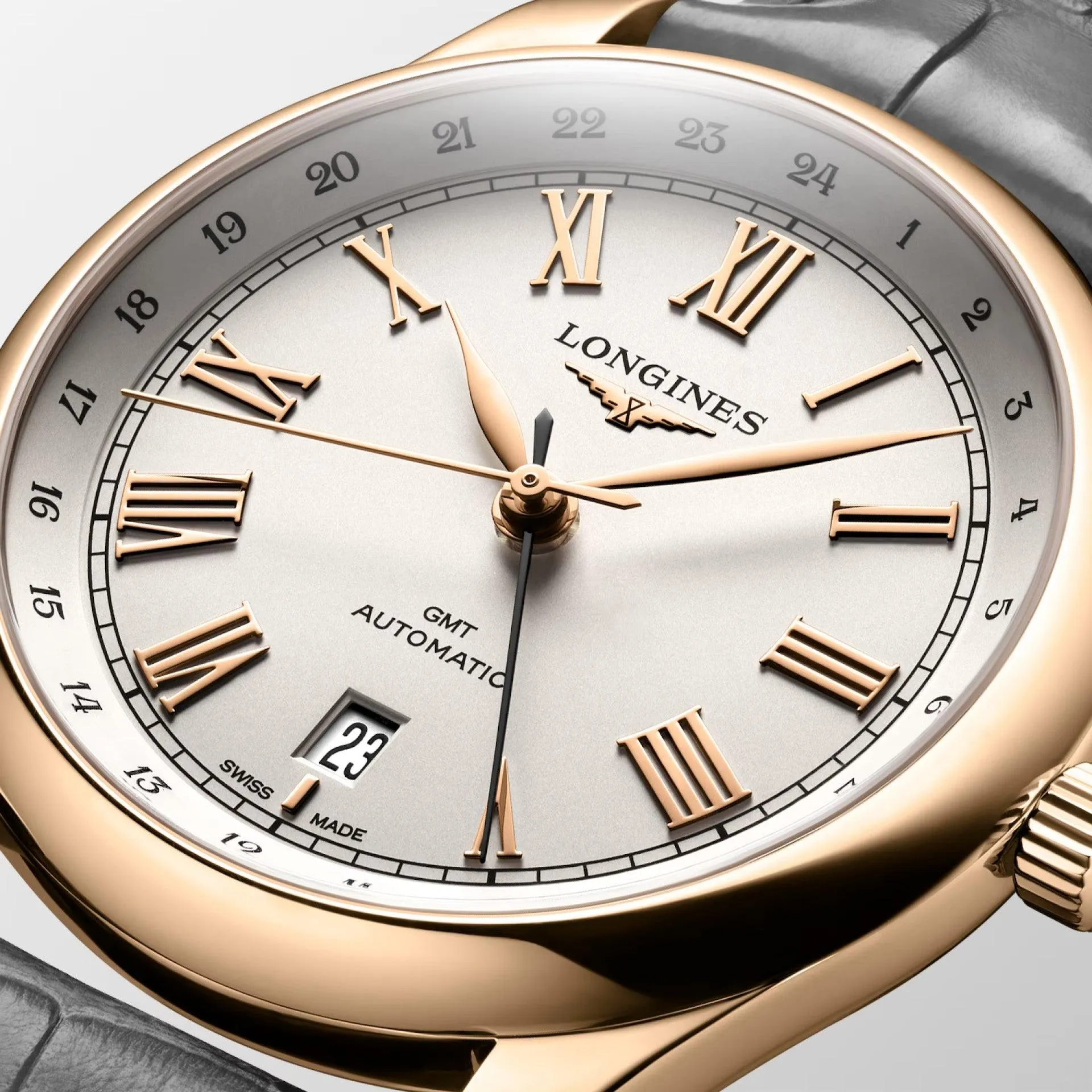 LONGINES MASTER COLLECTION WATCH GMT 40mm Automatic silver Rosa 18kt L2.844.8.71.2