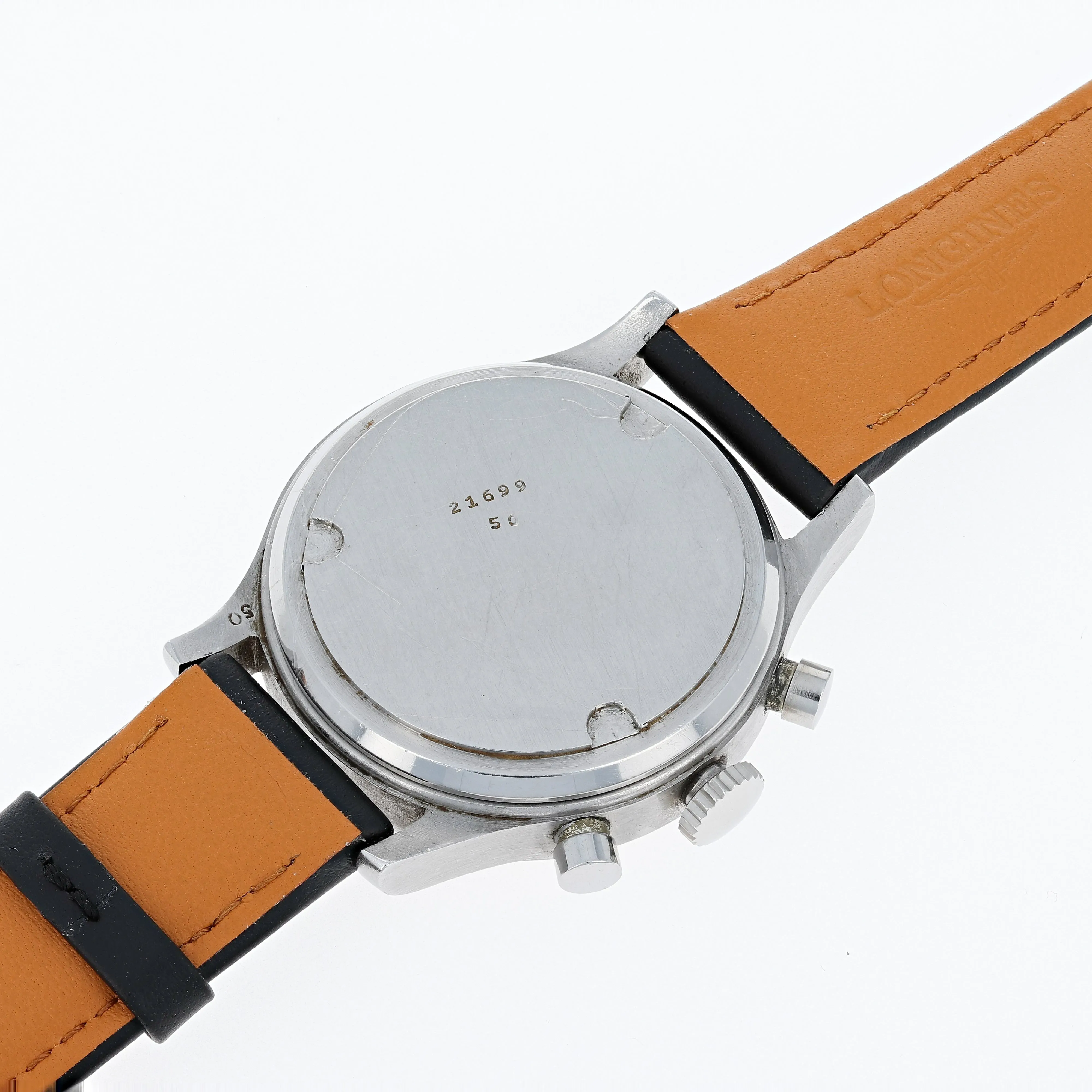 Longines Tre Tacche 4974 Order 21699 - 50 Cal. 13ZN White Complex Dial c. 1942 Steel 37.5 mm