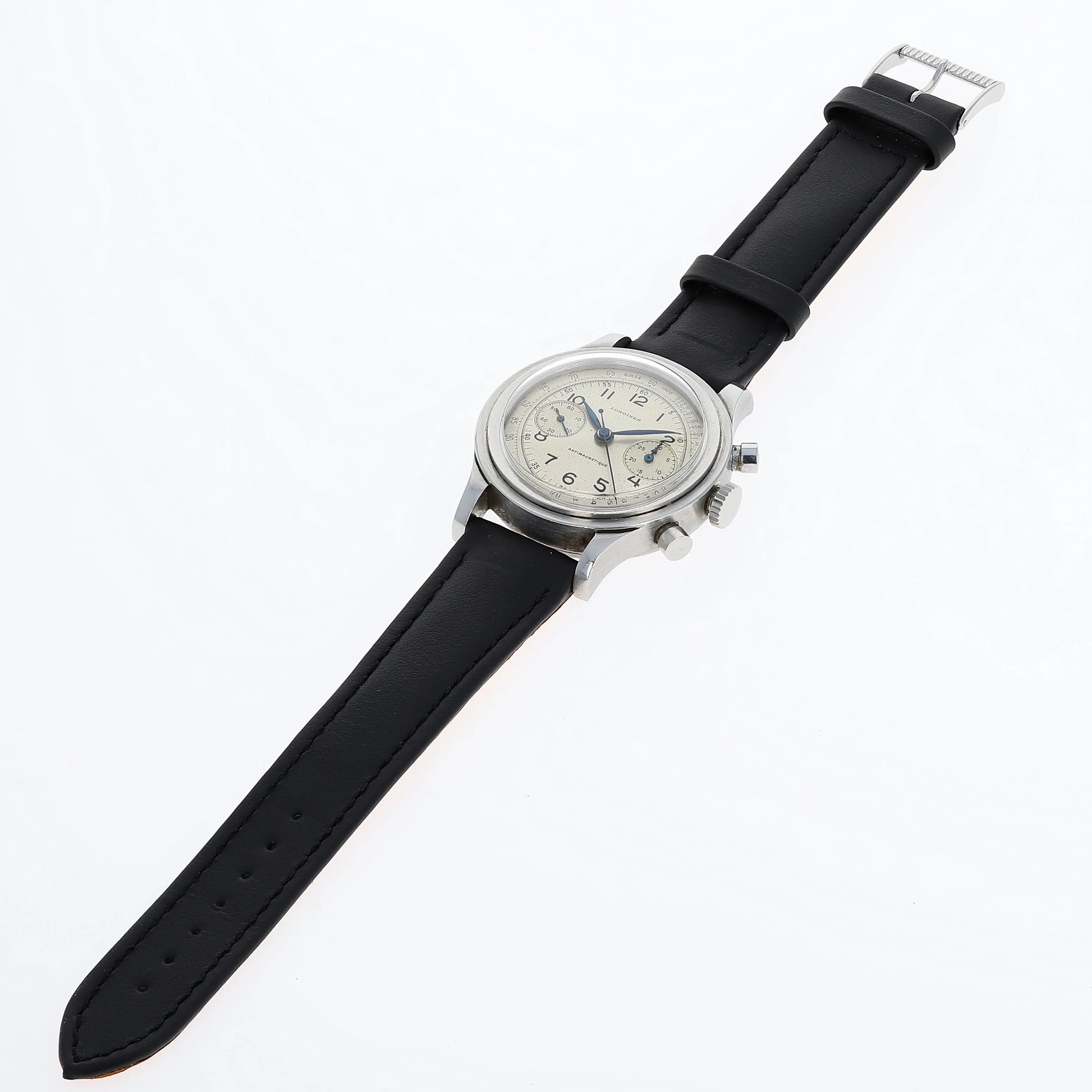 Longines Tre Tacche 4974 Order 21699 - 50 Cal. 13ZN White Complex Dial c. 1942 Steel 37.5 mm