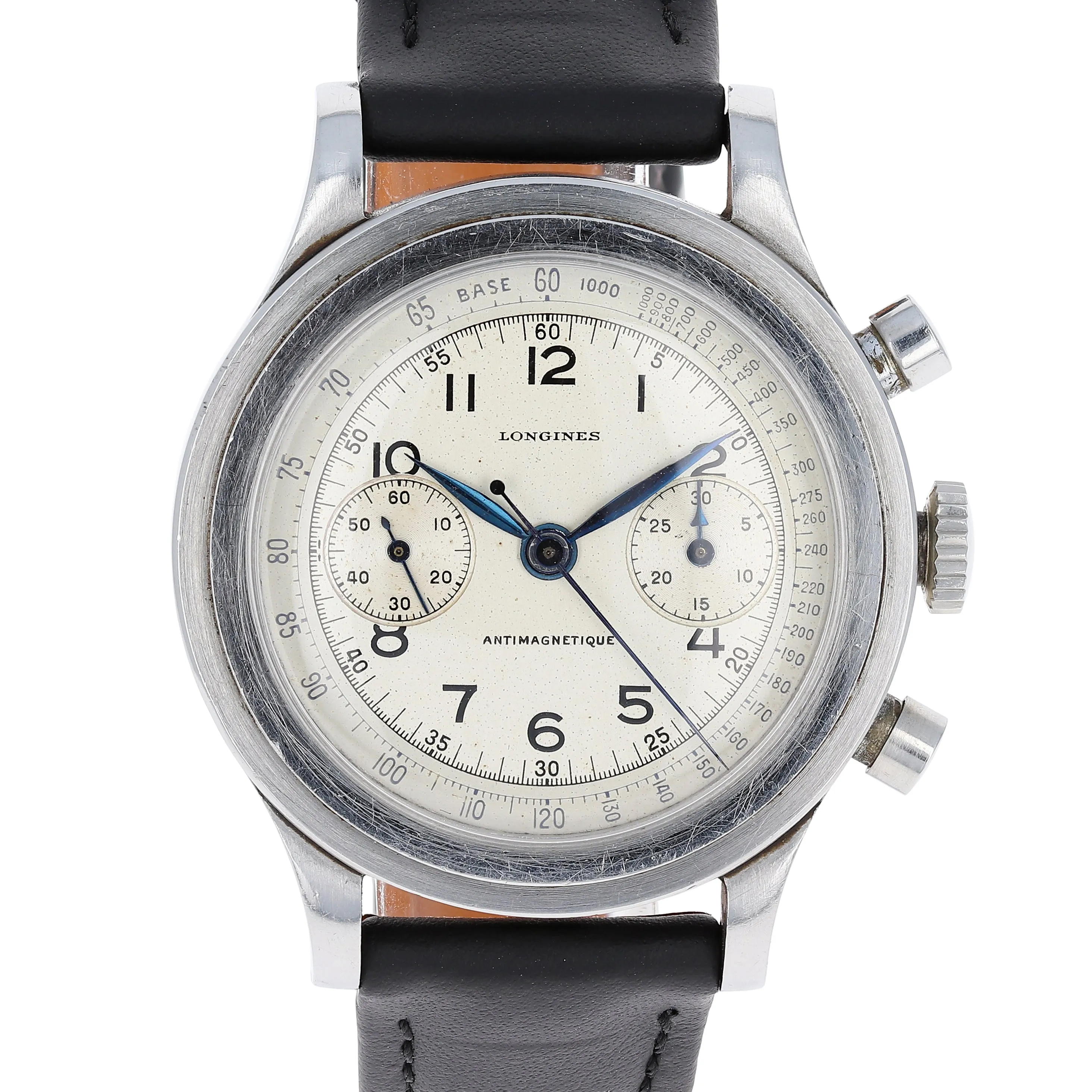 Longines Tre Tacche 4974 Order 21699 - 50 Cal. 13ZN White Complex Dial c. 1942 Steel 37.5 mm