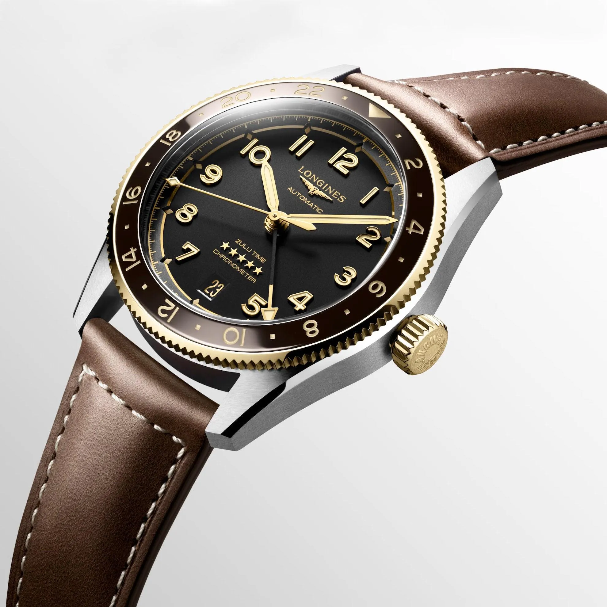 LONGINES Watch Spirit Zulu Time 39mm Black Automatic Steel And Gial Yellow 18kt L3.802.5.53.2
