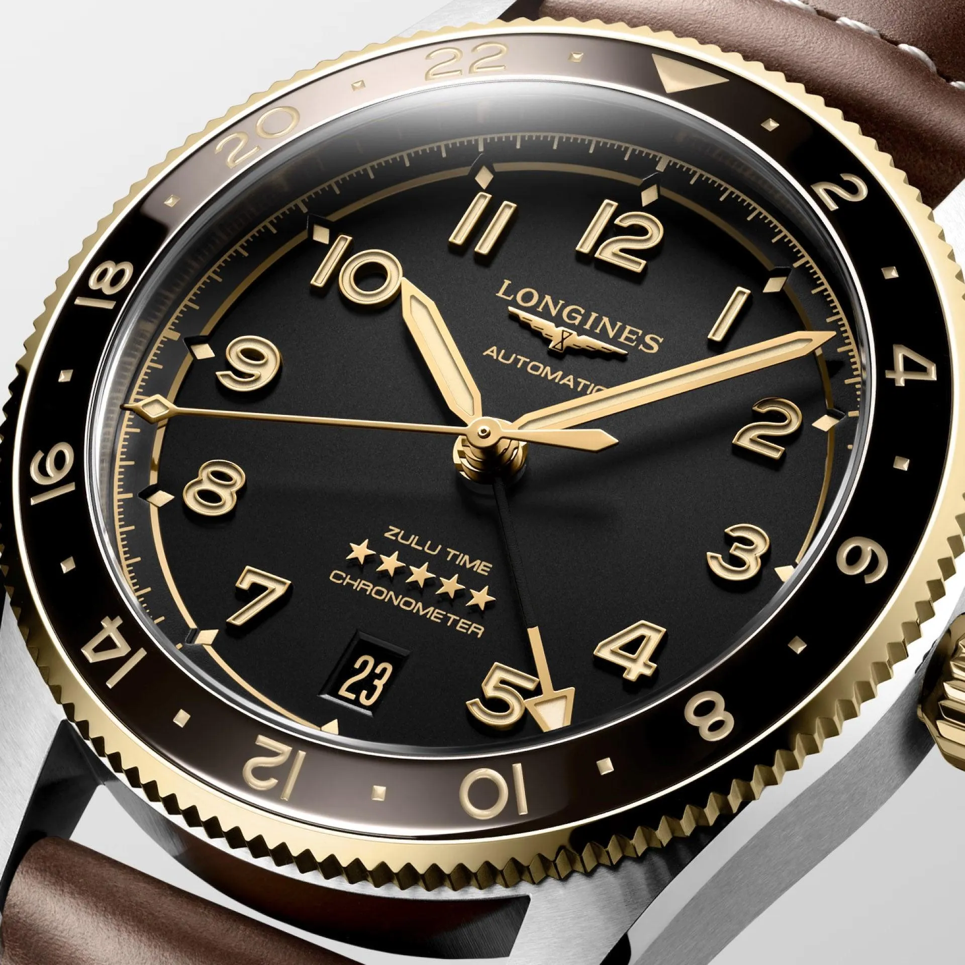 LONGINES Watch Spirit Zulu Time 39mm Black Automatic Steel And Gial Yellow 18kt L3.802.5.53.2