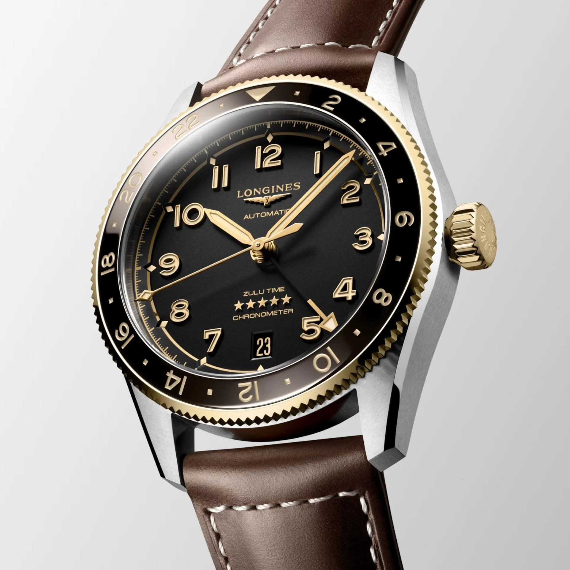 LONGINES Watch Spirit Zulu Time 39mm Black Automatic Steel And Gial Yellow 18kt L3.802.5.53.2