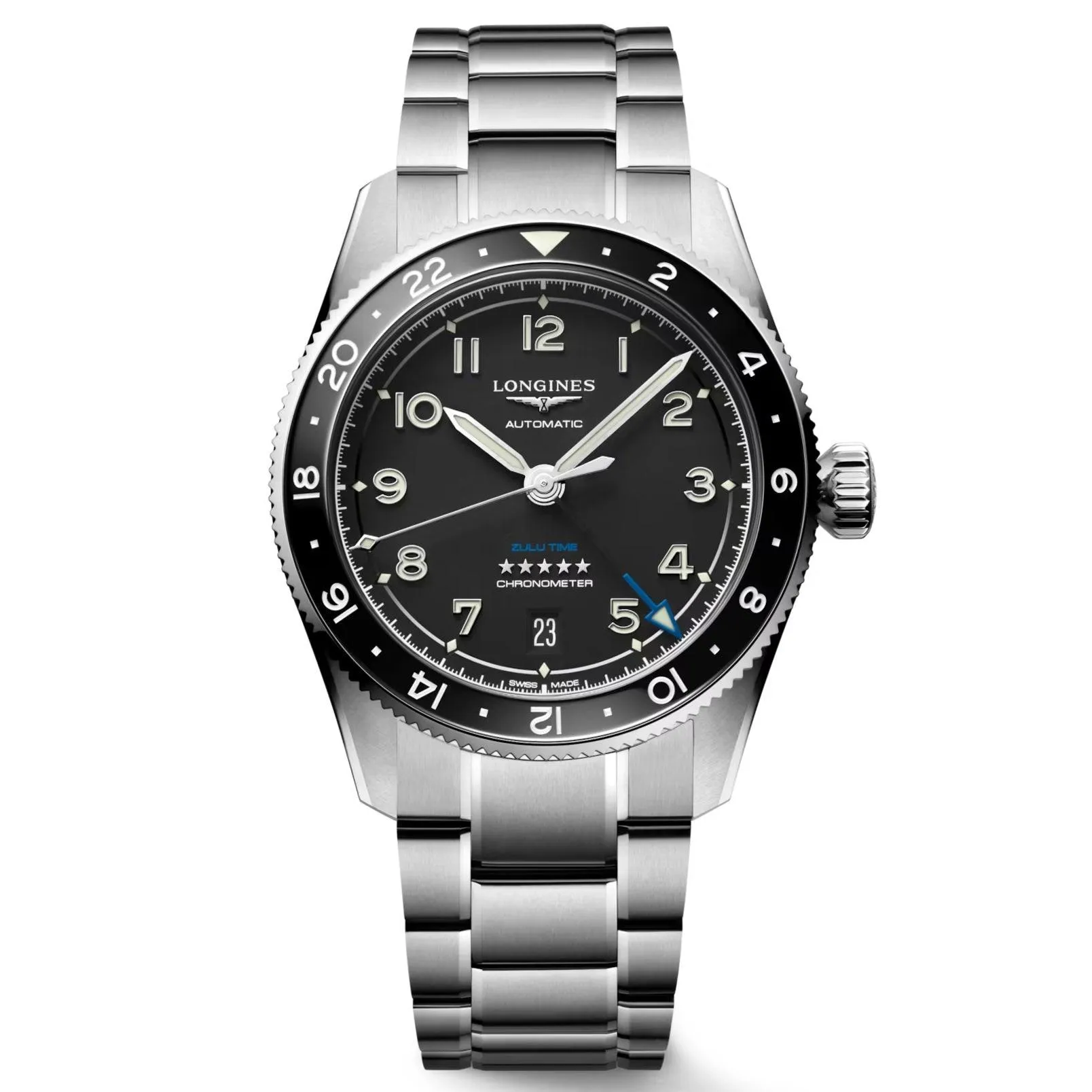 LONGINES Watch Spirit Zulu Time 39mm Black Automatic Steel L3.802.4.53.6