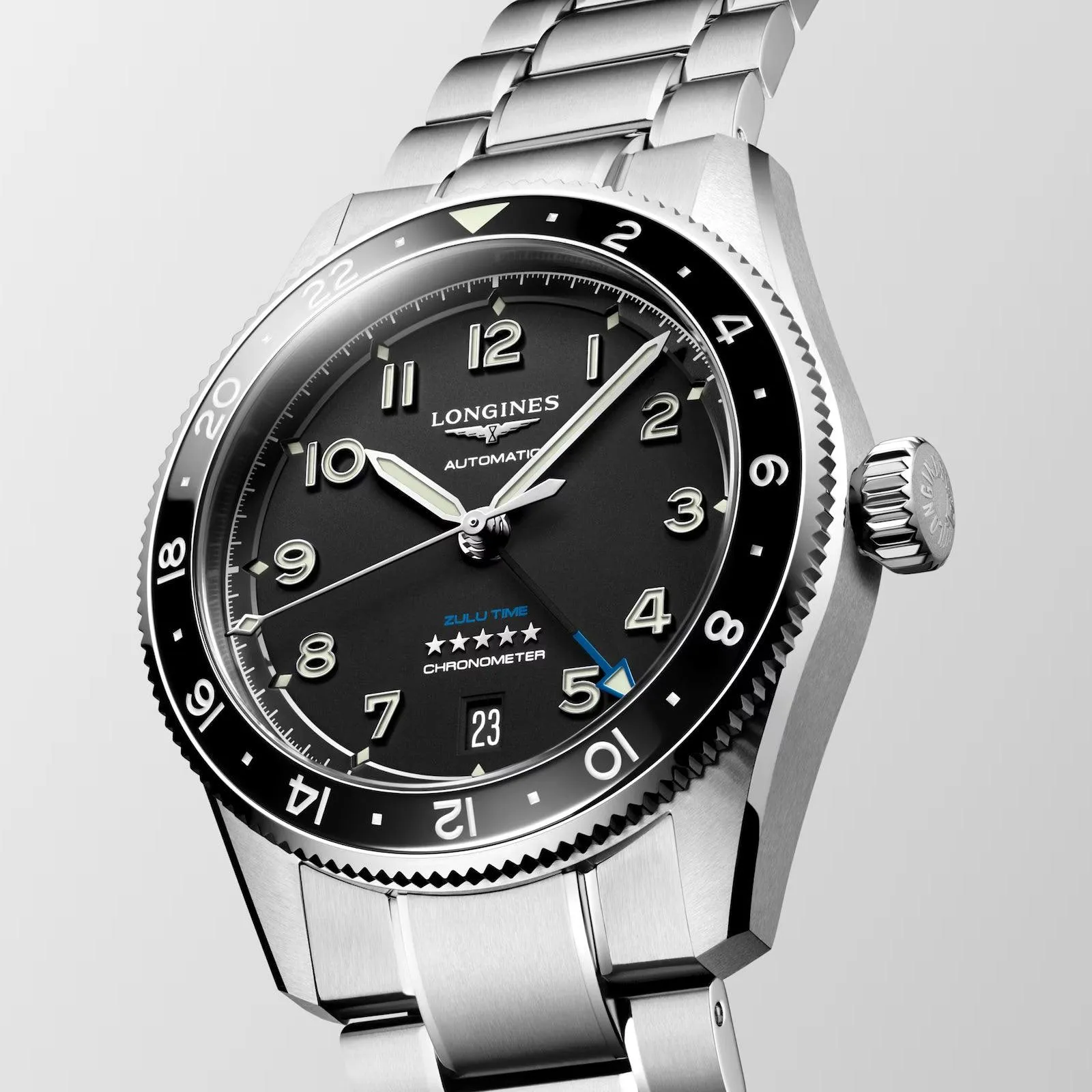 LONGINES Watch Spirit Zulu Time 39mm Black Automatic Steel L3.802.4.53.6
