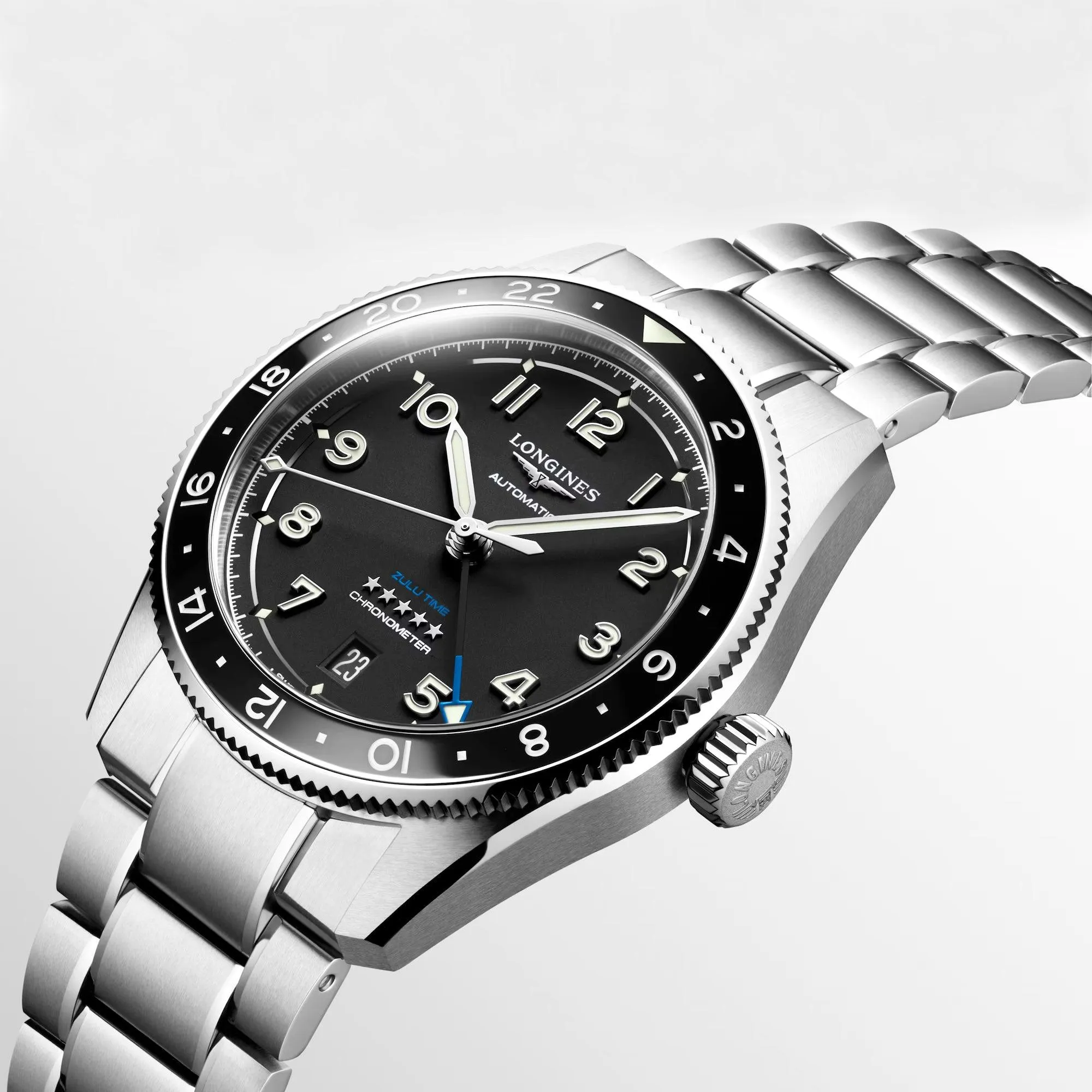 LONGINES Watch Spirit Zulu Time 39mm Black Automatic Steel L3.802.4.53.6