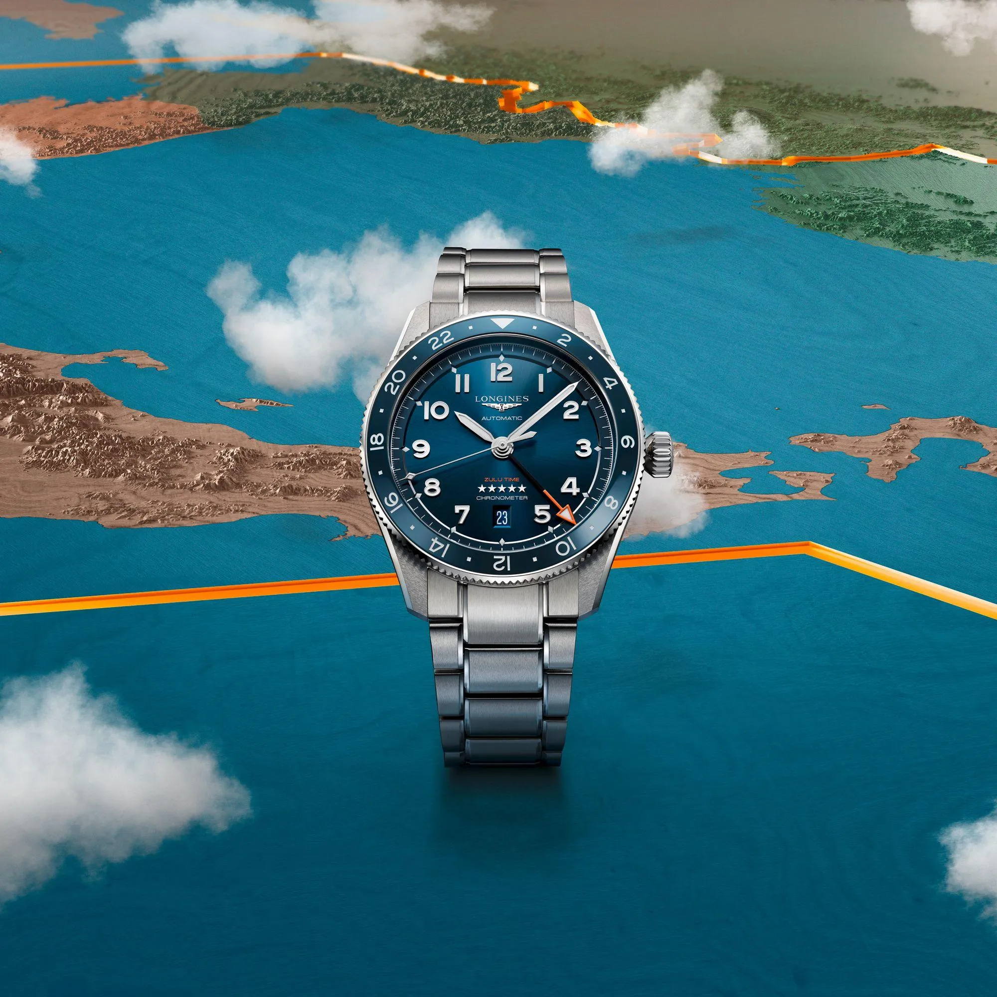 LONGINES Watch Spirit Zulu Time 42mm Automatic Blue Steel L3.812.4.93.6