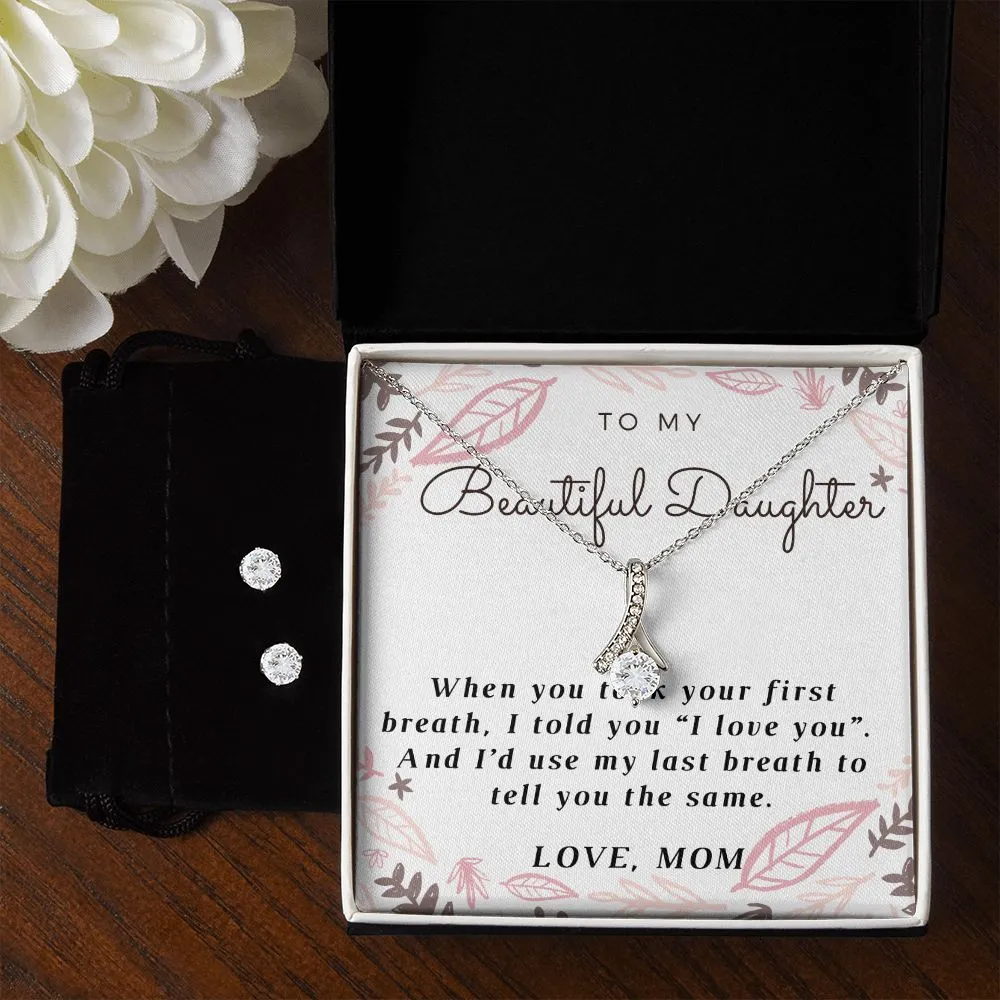 Love Daughter Pendant and Earring Set-I love you!