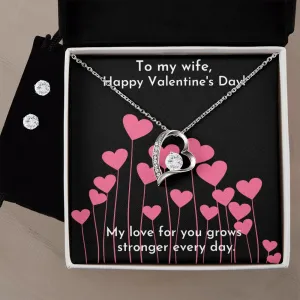Love Grows Pink Valentine's Forever Heart Necklace & Cubic Zirconia Earring Set