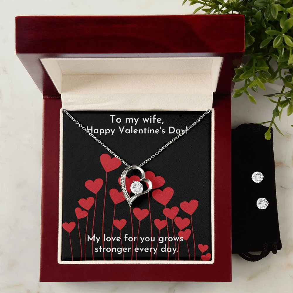 Love Grows Red Valentine's Forever Heart Necklace & Cubic Zirconia Earring Set