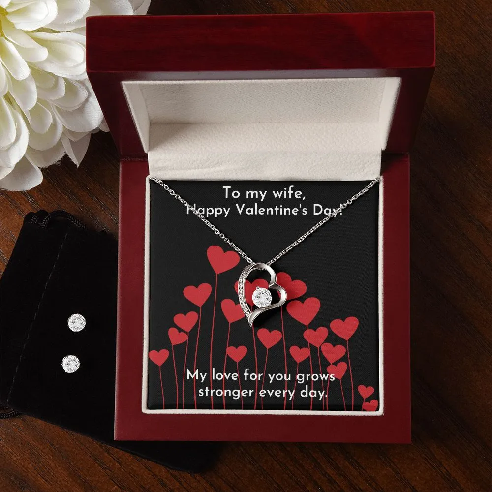 Love Grows Red Valentine's Forever Heart Necklace & Cubic Zirconia Earring Set