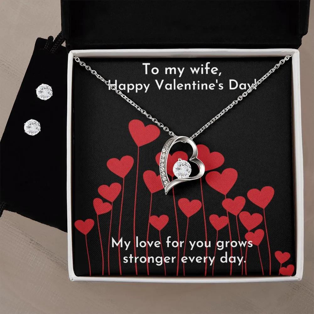 Love Grows Red Valentine's Forever Heart Necklace & Cubic Zirconia Earring Set