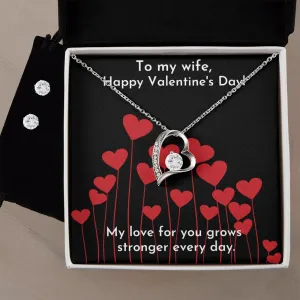 Love Grows Red Valentine's Forever Heart Necklace & Cubic Zirconia Earring Set