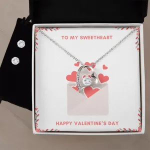 Love Letter Sweetheart Valentine's Forever Heart Necklace & Cubic Zirconia Earring Set