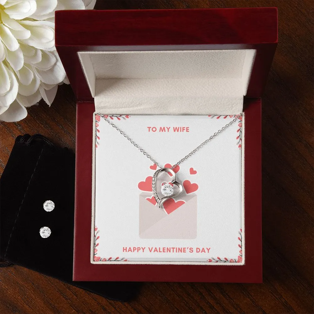 Love Letter Wife Valentine's Forever Heart Necklace & Cubic Zirconia Earring Set