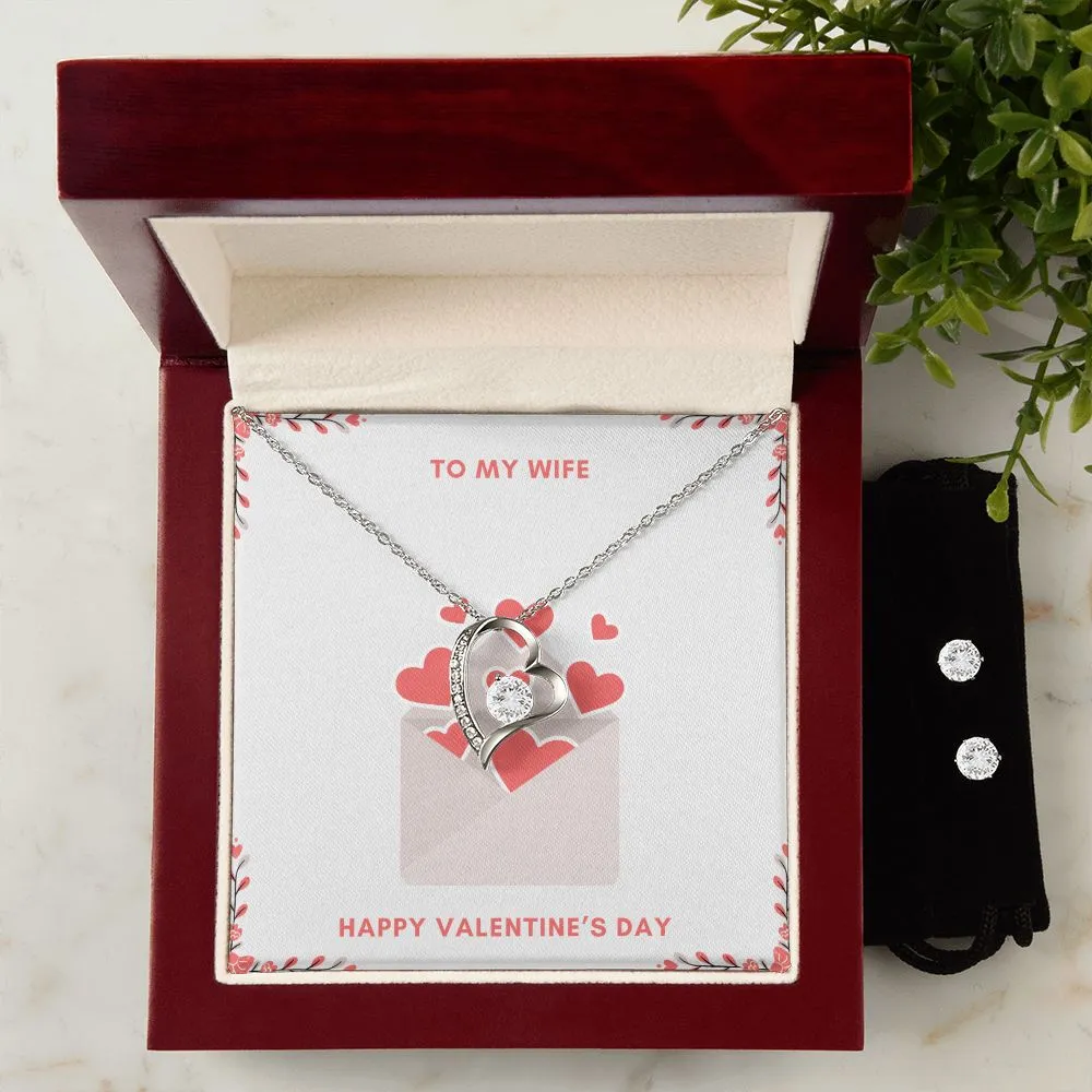 Love Letter Wife Valentine's Forever Heart Necklace & Cubic Zirconia Earring Set