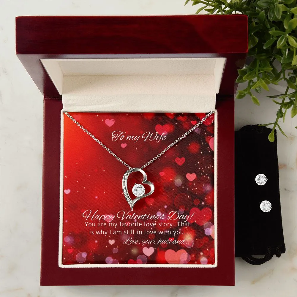 Love Story Valentine's Forever Heart Necklace & Cubic Zirconia Earring Set