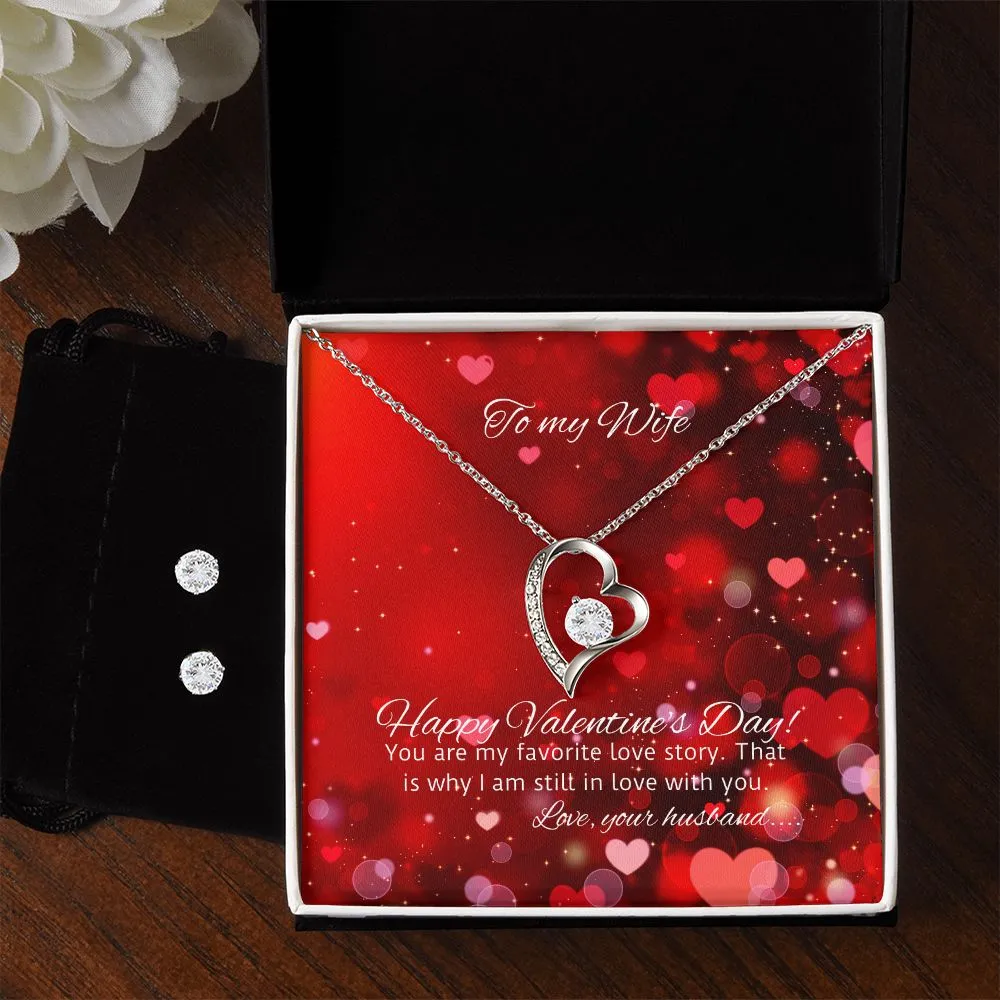 Love Story Valentine's Forever Heart Necklace & Cubic Zirconia Earring Set
