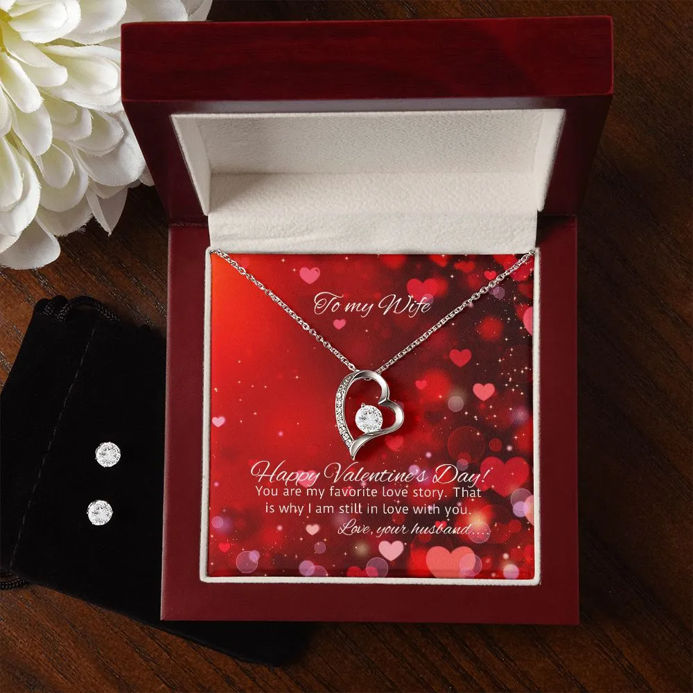 Love Story Valentine's Forever Heart Necklace & Cubic Zirconia Earring Set