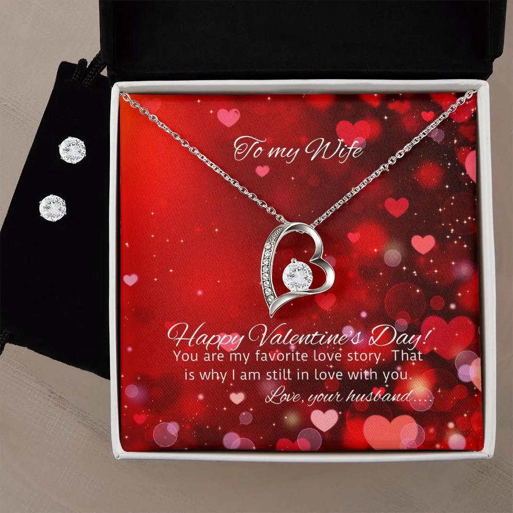 Love Story Valentine's Forever Heart Necklace & Cubic Zirconia Earring Set