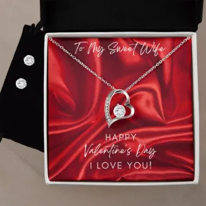 Love Wife Valentine's Forever Heart Necklace & Cubic Zirconia Earring Set