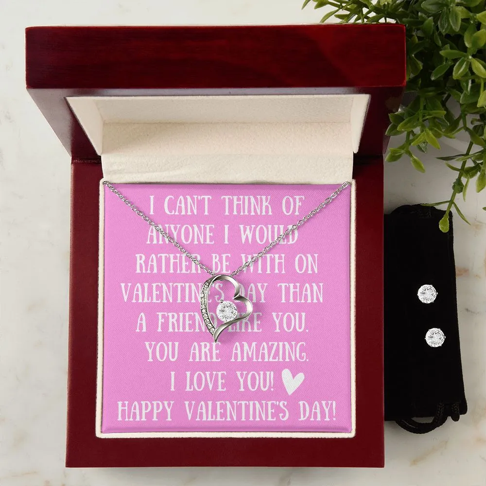 Love You Pink Valentine's Forever Heart Necklace & Cubic Zirconia Earring Set