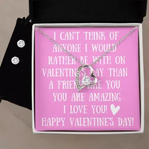 Love You Pink Valentine's Forever Heart Necklace & Cubic Zirconia Earring Set