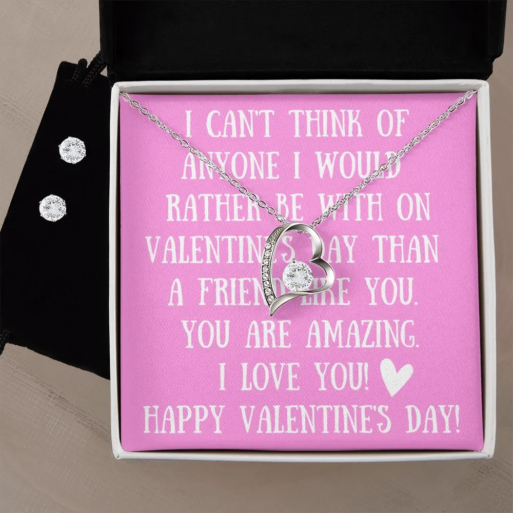 Love You Pink Valentine's Forever Heart Necklace & Cubic Zirconia Earring Set