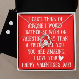 Love You Red Valentine's Forever Heart Necklace & Cubic Zirconia Earring Set