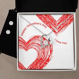 Love You Valentine's Forever Heart Necklace & Cubic Zirconia Earring Set