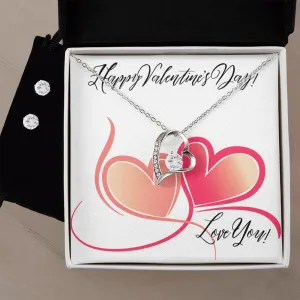 Lovely Heart Swirl Valentine's Forever Heart Necklace & Cubic Zirconia Earring Set