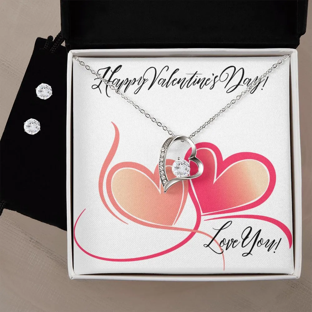 Lovely Heart Swirl Valentine's Forever Heart Necklace & Cubic Zirconia Earring Set