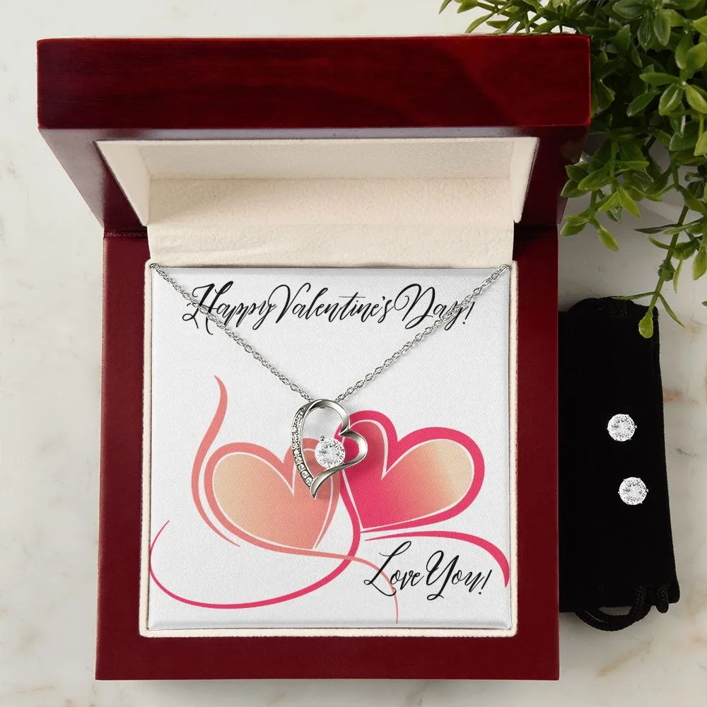 Lovely Heart Swirl Valentine's Forever Heart Necklace & Cubic Zirconia Earring Set