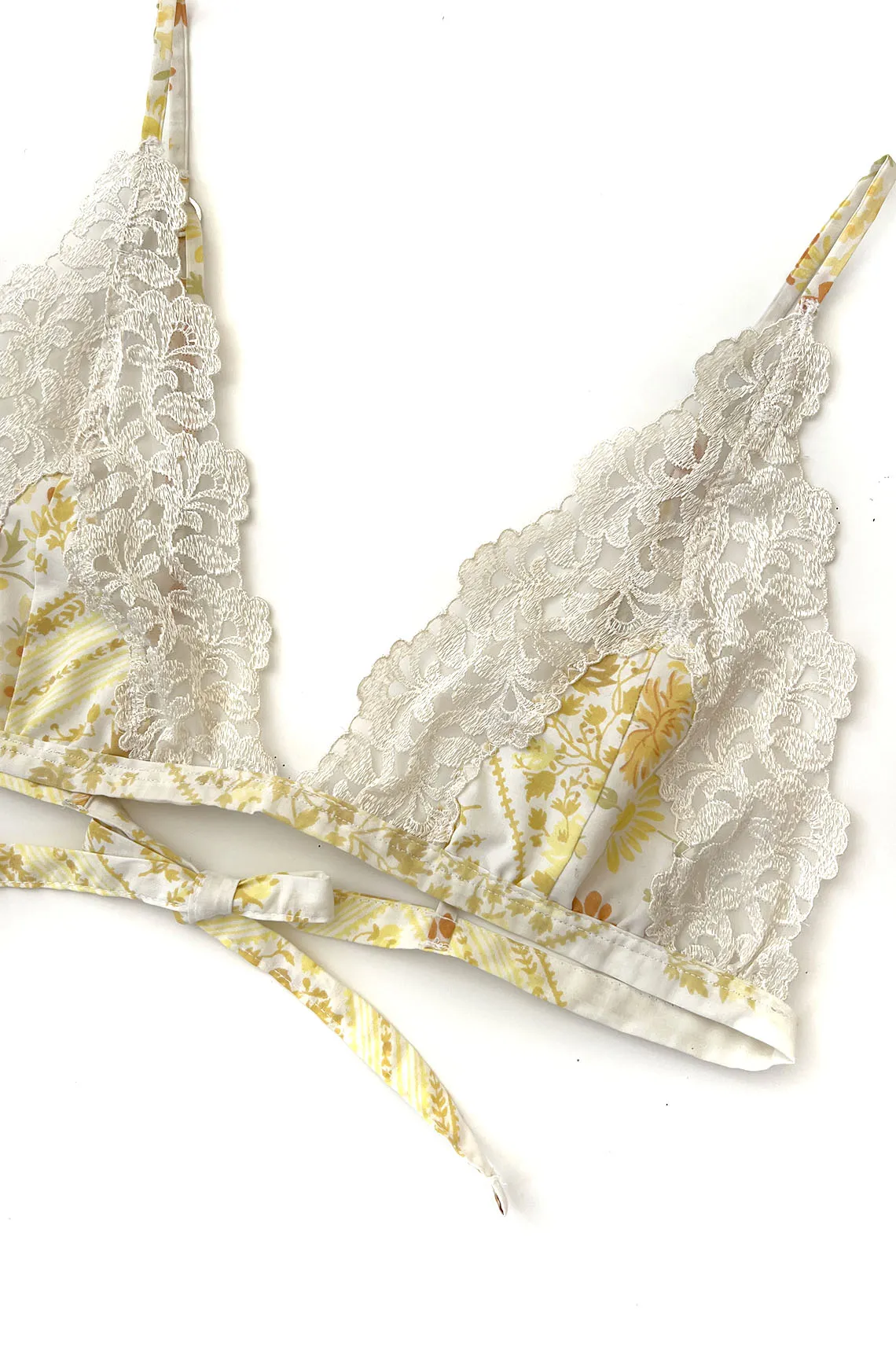 LOW STOCK Arcane Triangle Bikini Top in Upcycled Vintage Floral Cotton and Lace