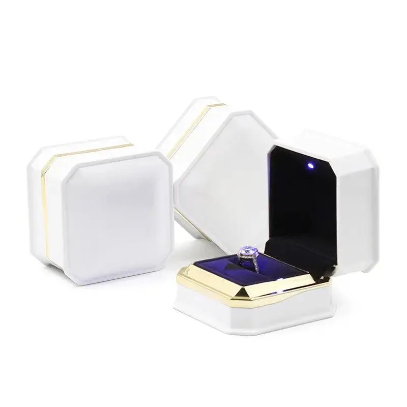 Luxury Cool Octagon Jewelry Box Light LED Engagement Wedding Jewelry Ring Box