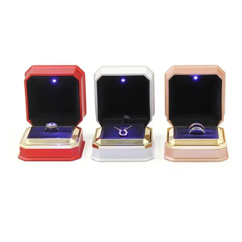 Luxury Cool Octagon Jewelry Box Light LED Engagement Wedding Jewelry Ring Box